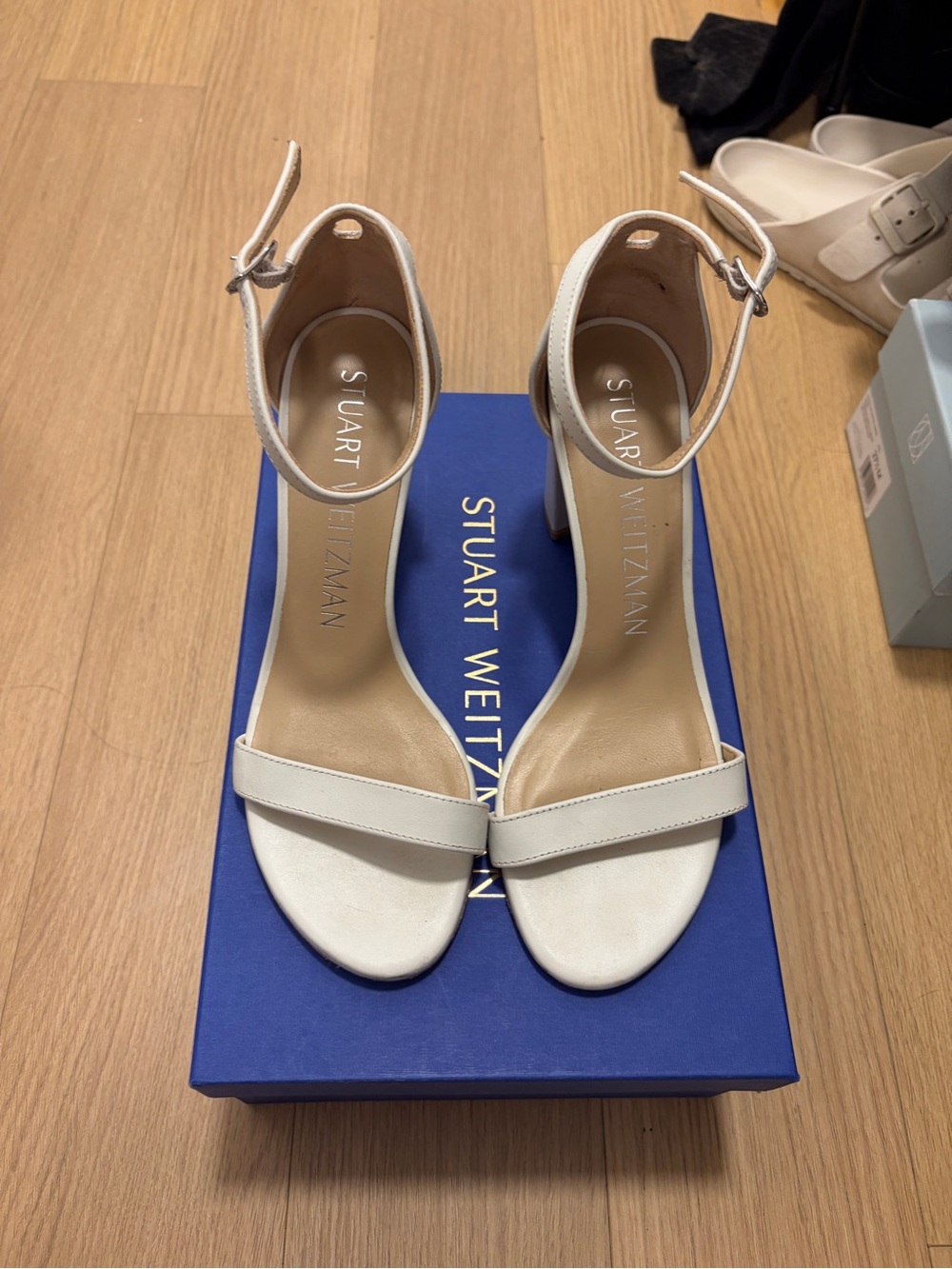 Stuart Weitzman White Ankle-Strap block heels 37 / 6.5